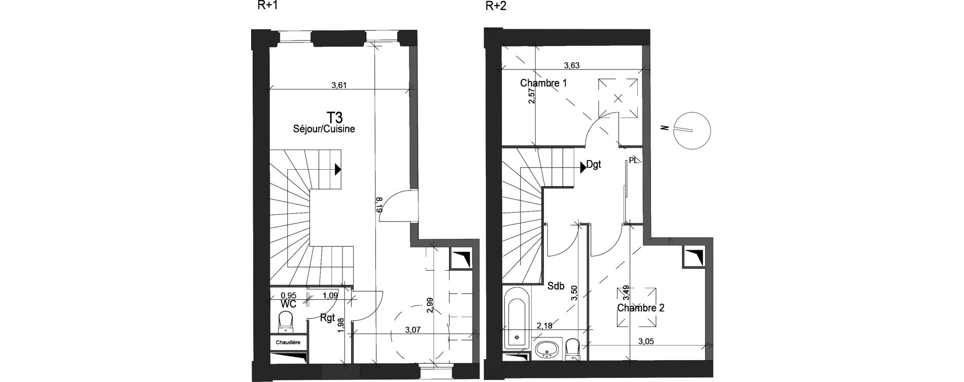 Duplex T3 de 58,31 m2 &agrave; La Ciotat Centre