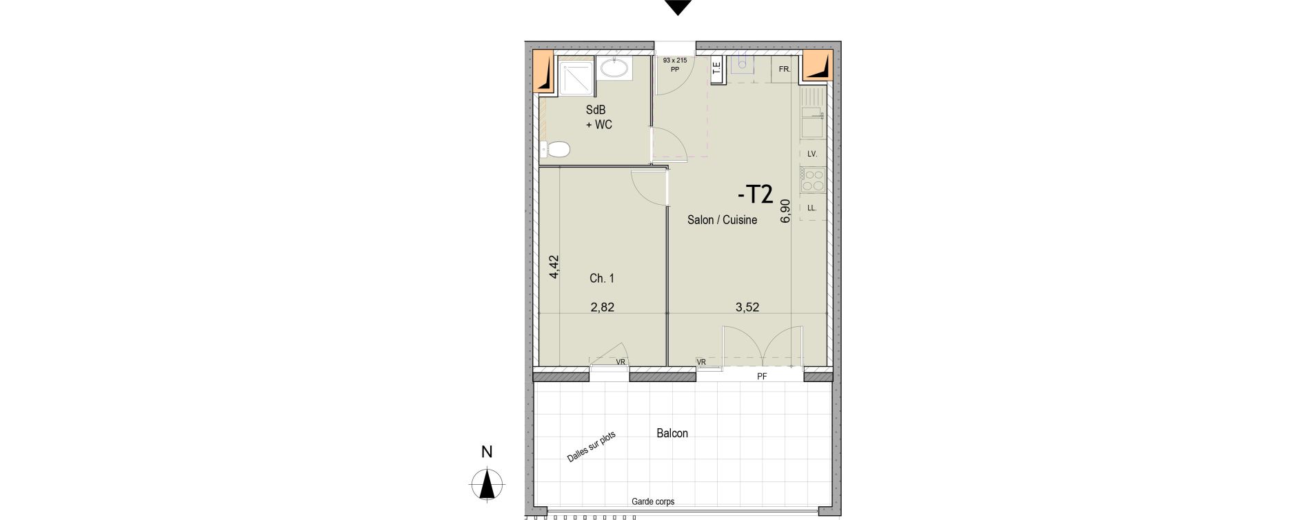 Appartement T2 de 42,57 m2 &agrave; La Fare-Les-Oliviers Saint exup&eacute;ry