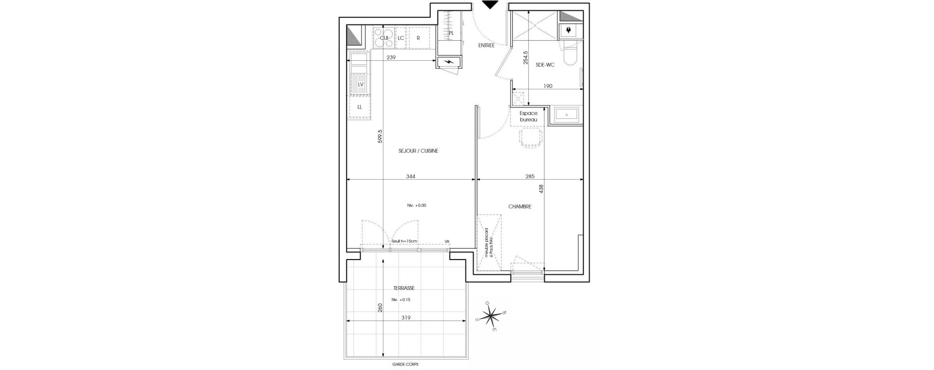 Appartement T2 de 39,41 m2 au Puy-Sainte-R&eacute;parade Centre