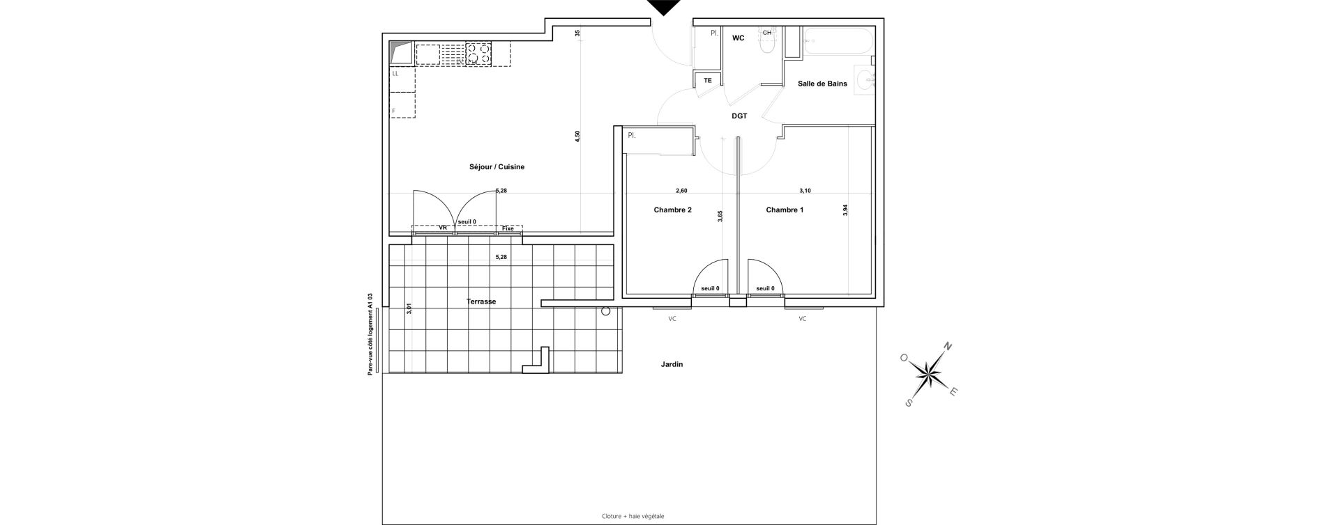 Appartement T3 de 59,76 m2 au Puy-Sainte-R&eacute;parade Centre