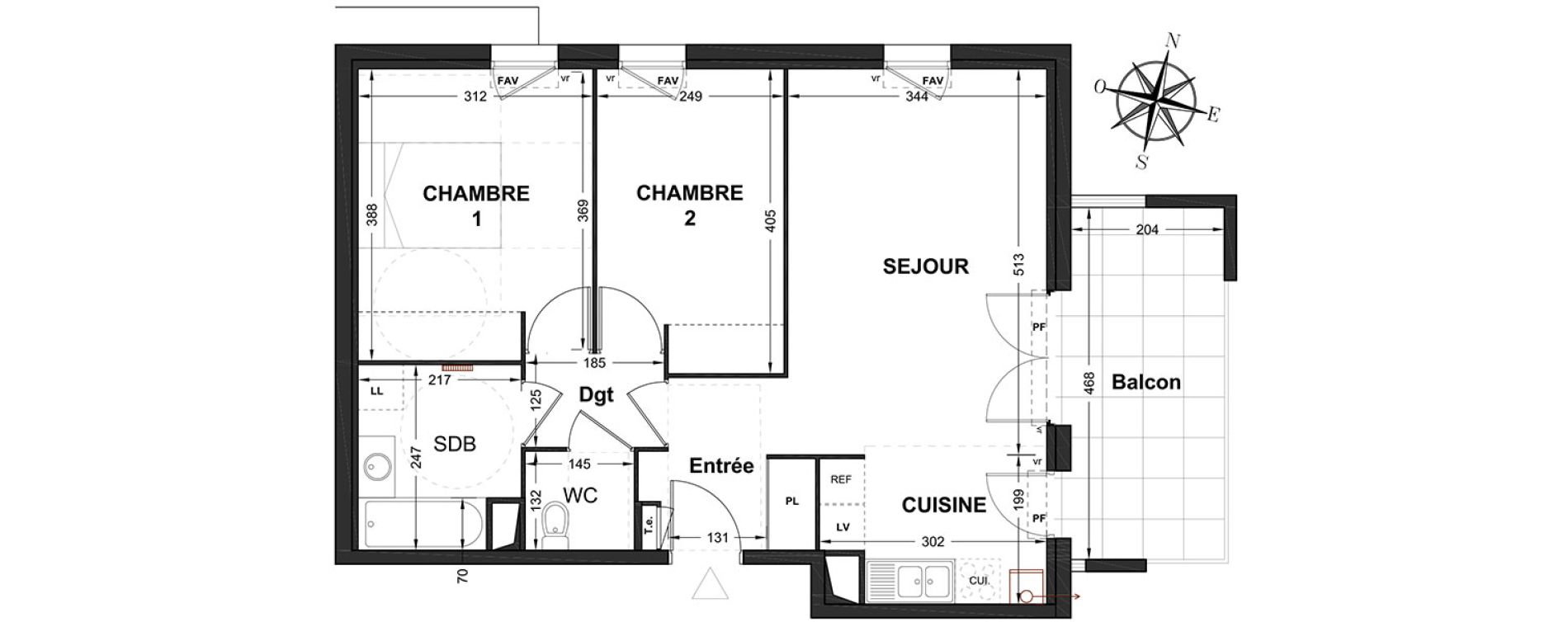 Appartement T3 de 58,57 m2 &agrave; Marignane Centre