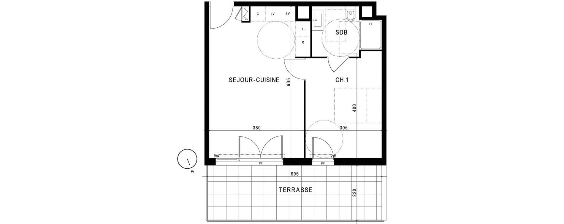 Appartement T2 de 40,32 m2 &agrave; Marseille Saint-tronc (10eme)