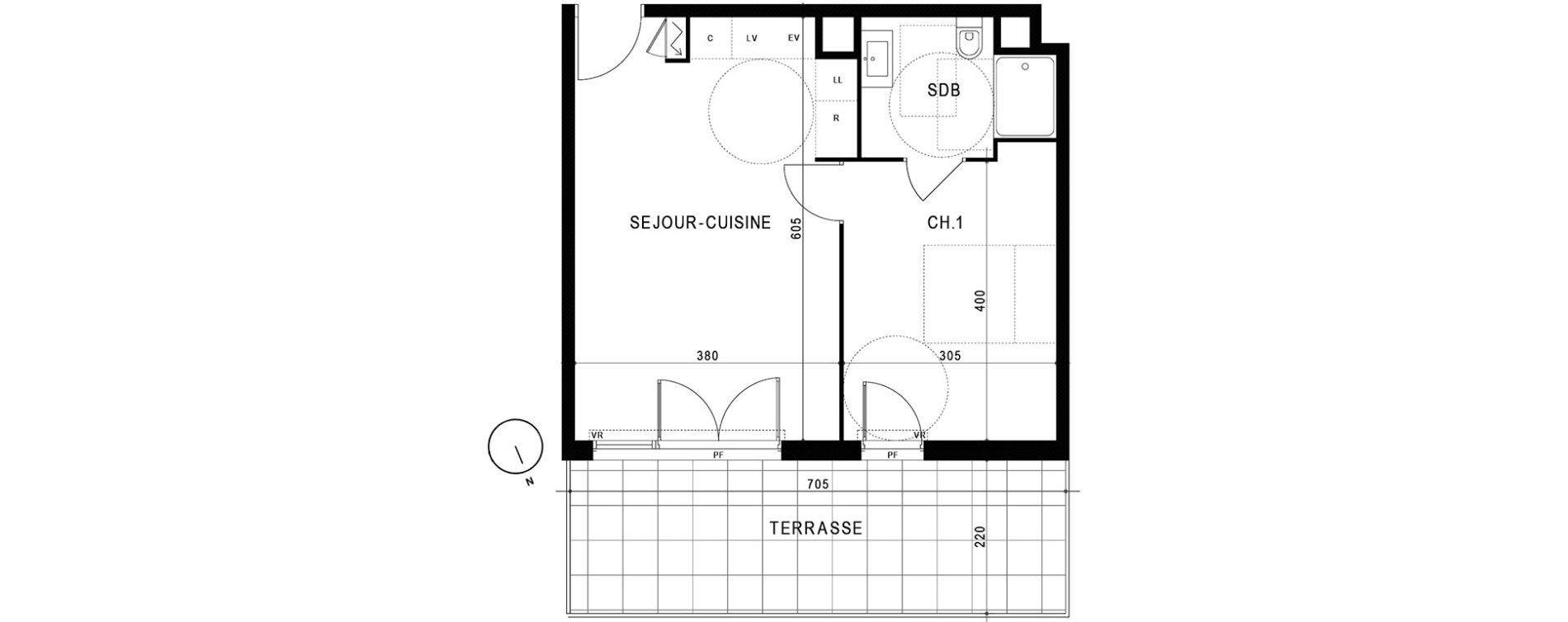 Appartement T2 de 40,32 m2 &agrave; Marseille Saint-tronc (10eme)