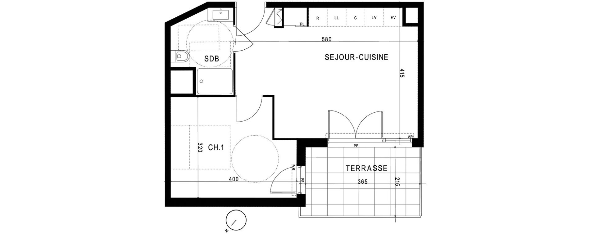 Appartement T2 de 38,50 m2 &agrave; Marseille Saint-tronc (10eme)