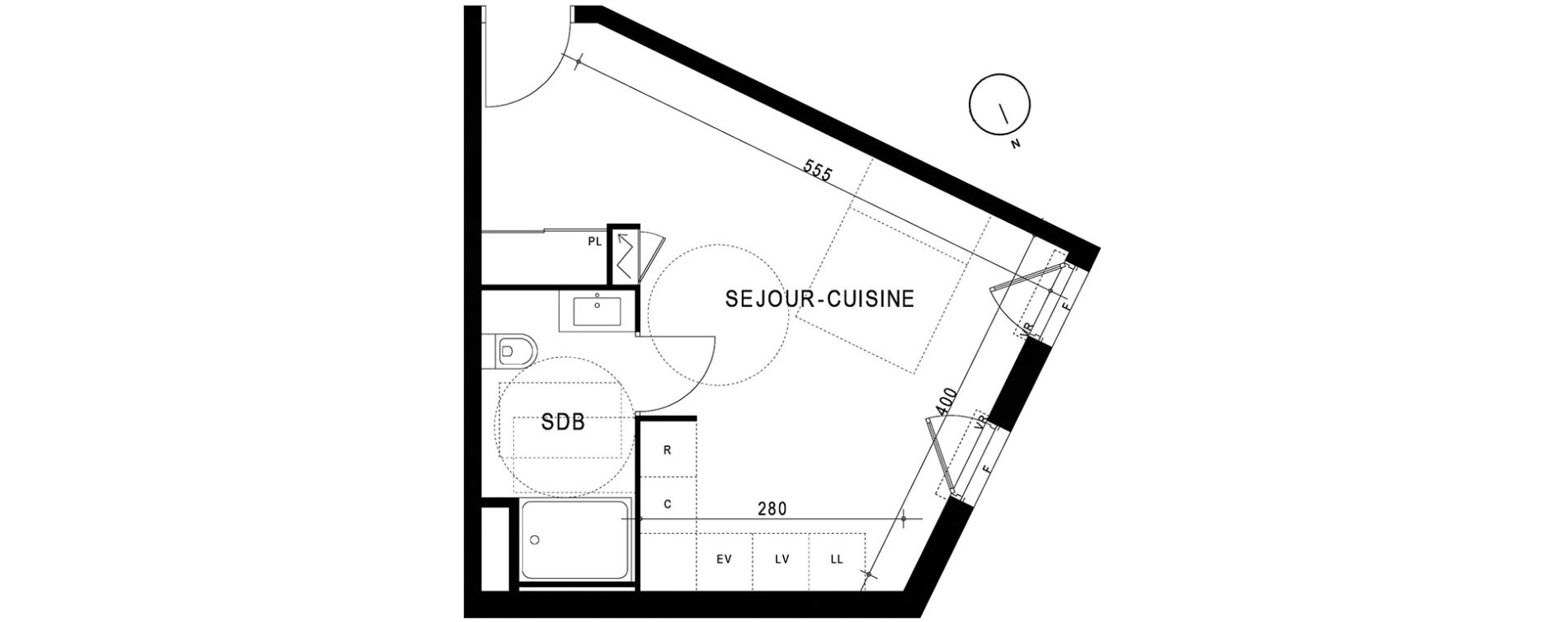 Appartement T1 de 27,69 m2 &agrave; Marseille Saint-tronc (10eme)