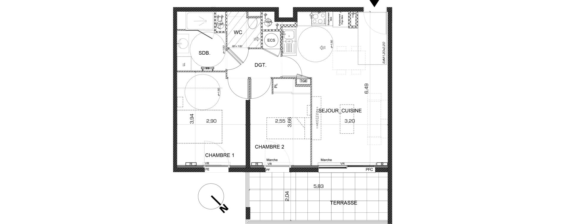 Appartement T3 de 53,85 m2 &agrave; Marseille Les caillols (12eme)