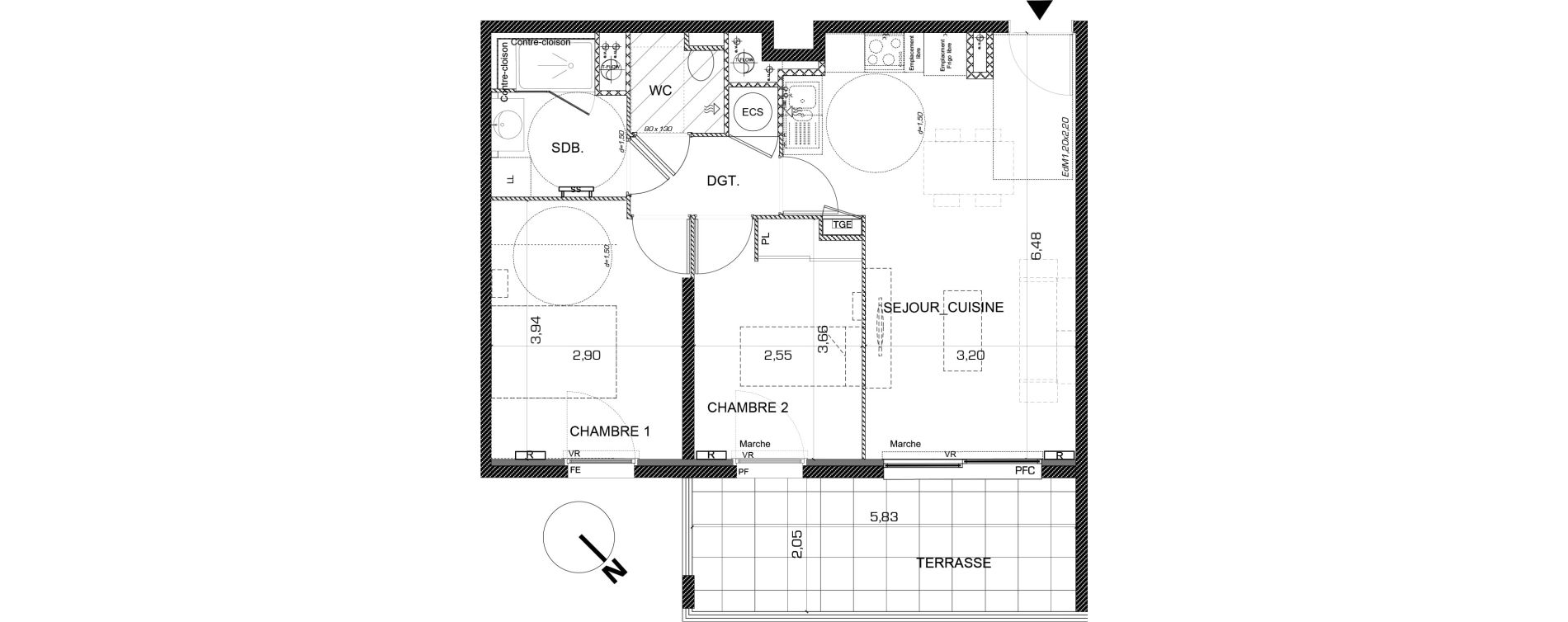 Appartement T3 de 53,80 m2 &agrave; Marseille Les caillols (12eme)