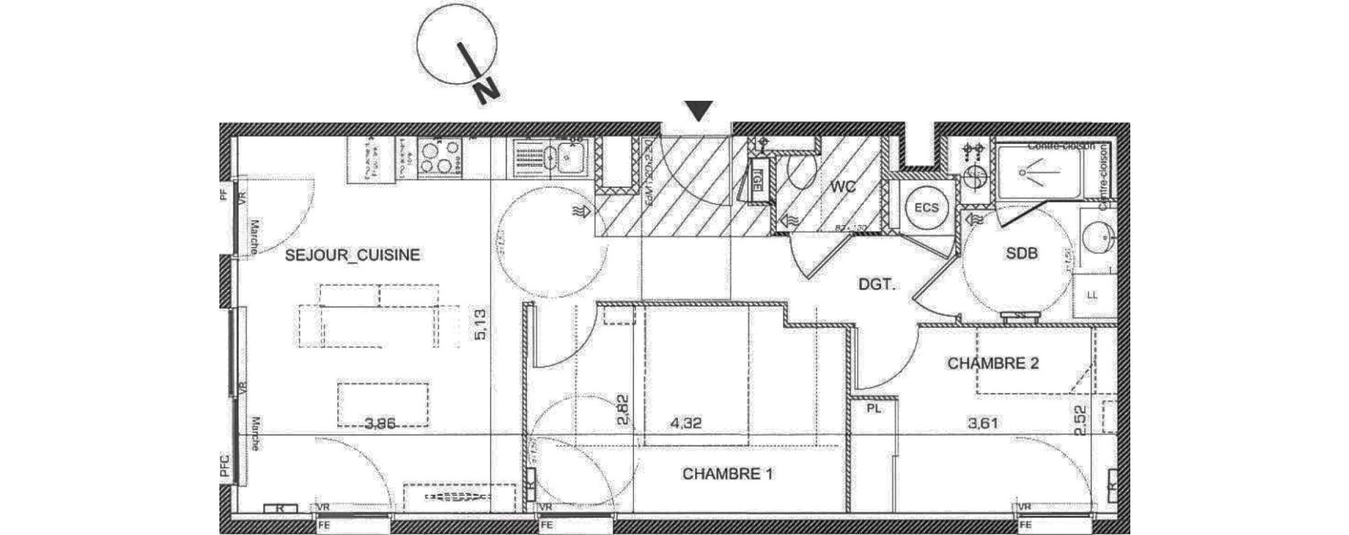 Appartement T3 de 57,75 m2 &agrave; Marseille Les caillols (12eme)
