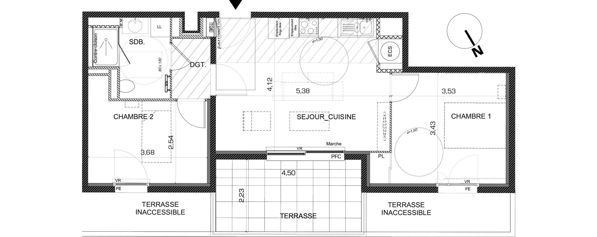 Appartement T3 de 52,05 m2 &agrave; Marseille Les caillols (12eme)