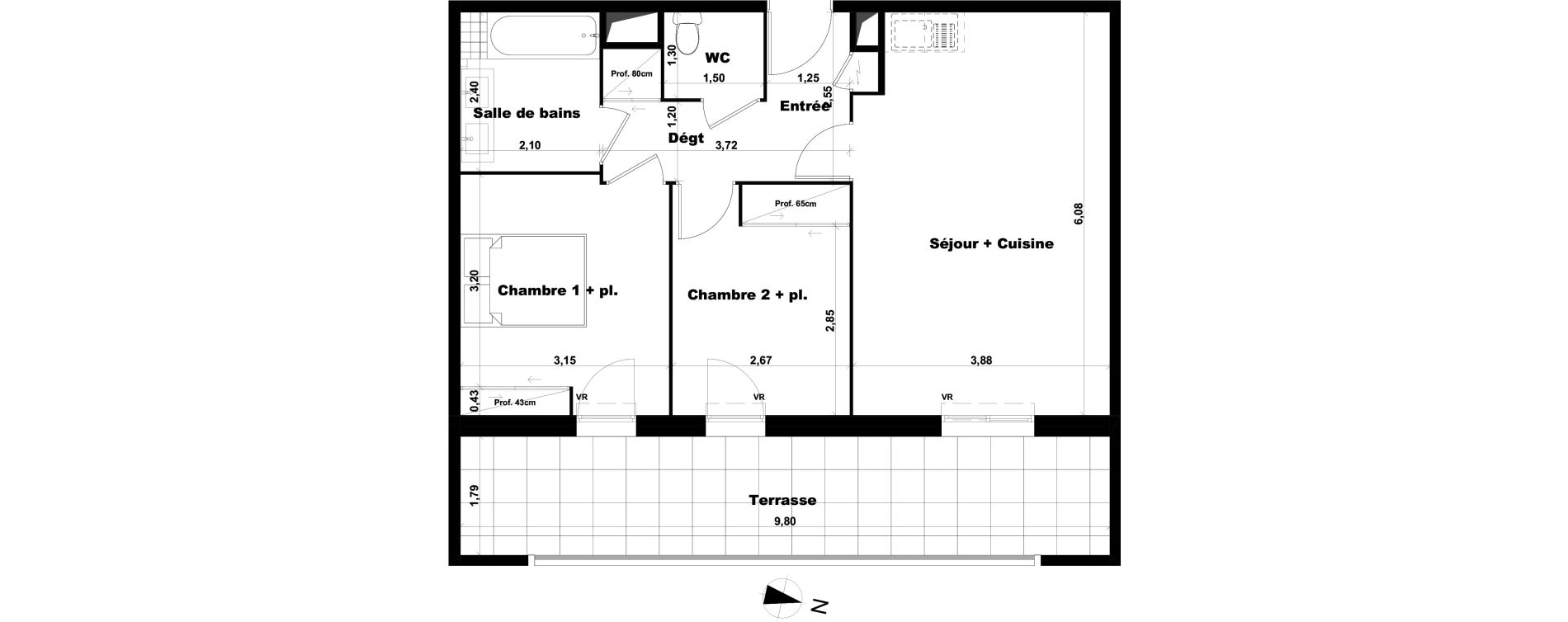 Appartement T3 de 57,41 m2 &agrave; Marseille Saint-julien (12eme)