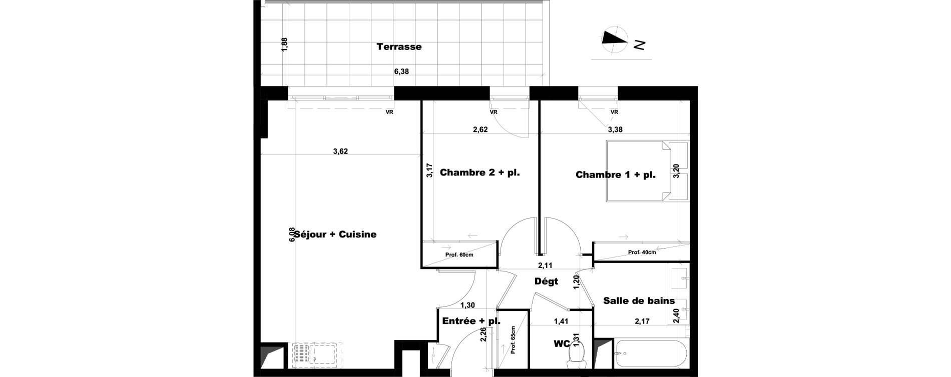 Appartement T3 de 56,50 m2 &agrave; Marseille Saint-julien (12eme)