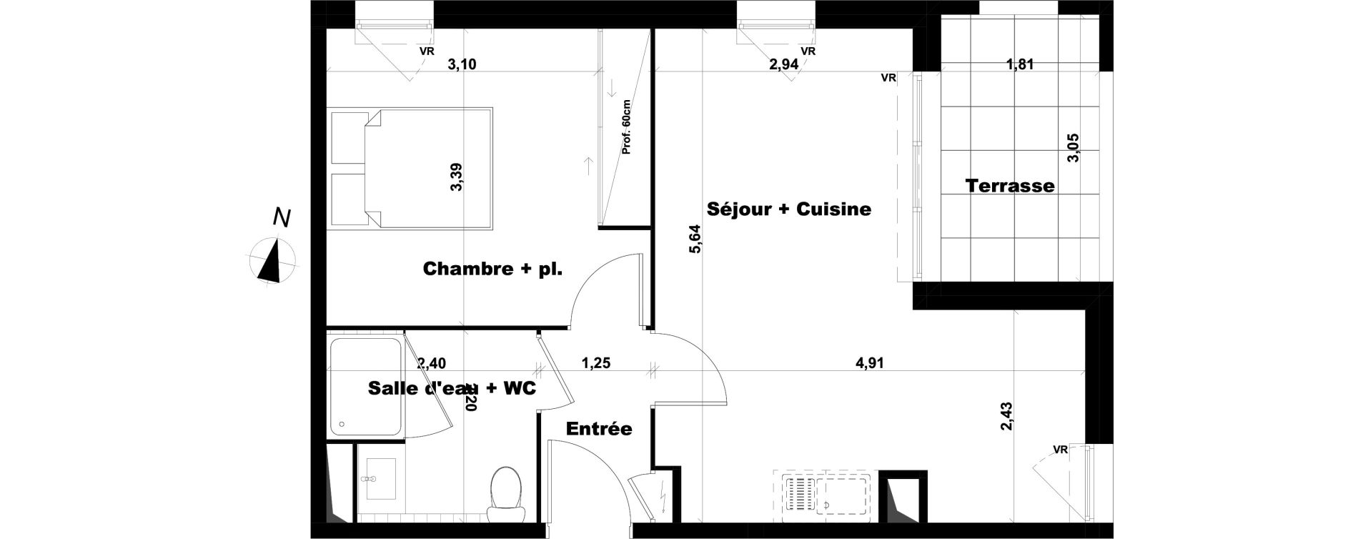 Appartement T2 de 41,07 m2 &agrave; Marseille Saint-julien (12eme)