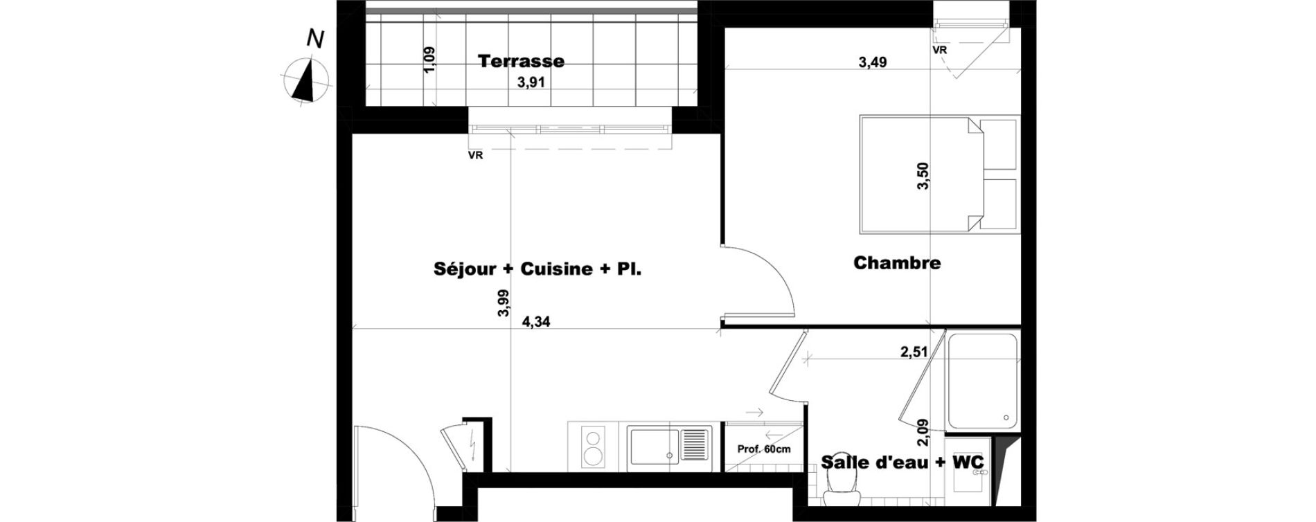 Appartement T2 de 36,41 m2 &agrave; Marseille Saint-julien (12eme)