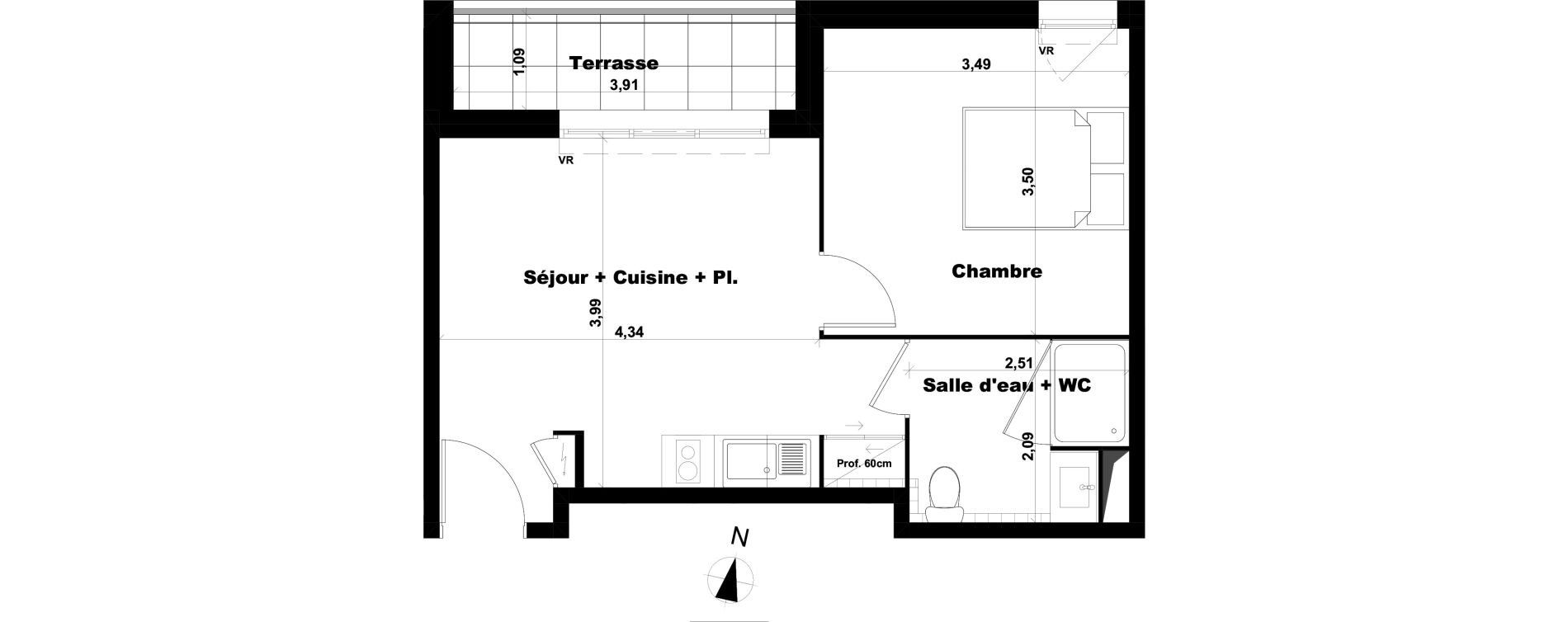 Appartement T2 de 36,41 m2 &agrave; Marseille Saint-julien (12eme)