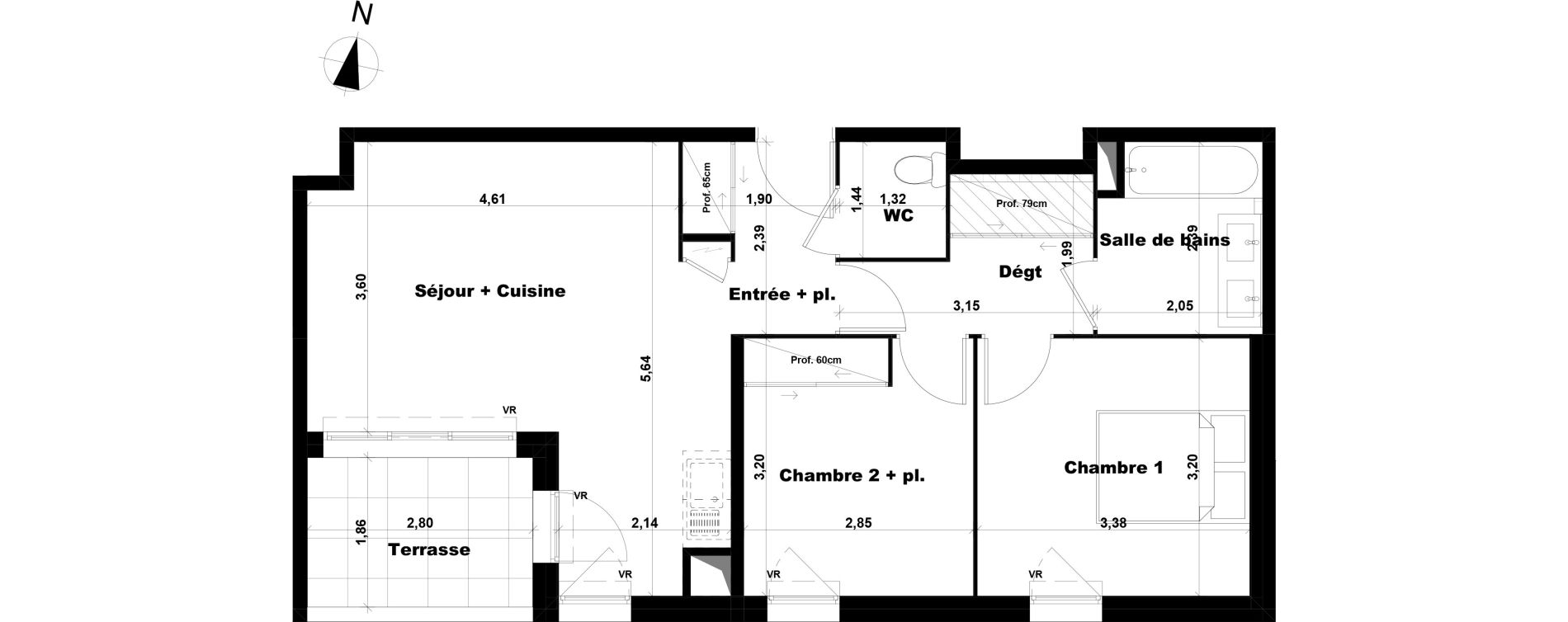 Appartement T3 de 56,68 m2 &agrave; Marseille Saint-julien (12eme)