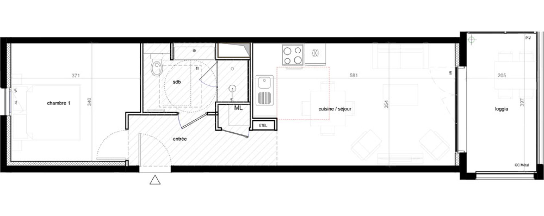 Appartement T2 de 43,09 m2 &agrave; Marseille Les fabriques (15 eme)