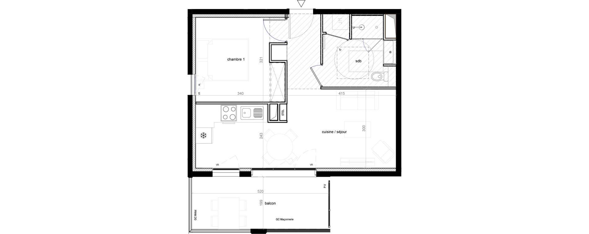 Appartement T2 de 41,94 m2 &agrave; Marseille Les fabriques (15 eme)