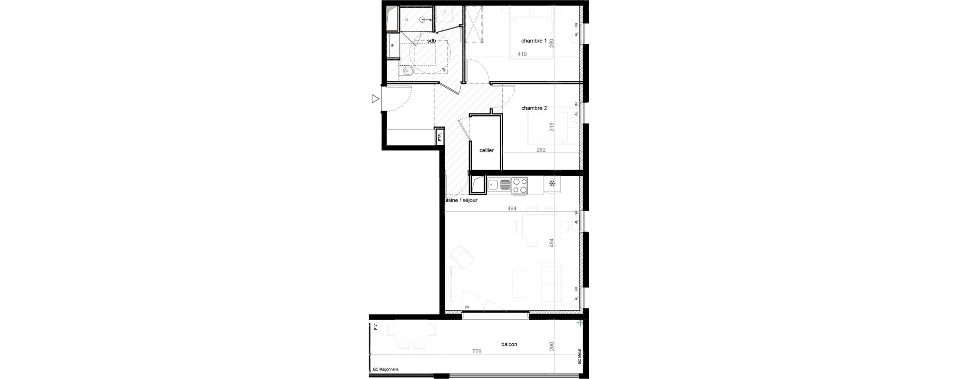 Appartement T3 de 62,66 m2 &agrave; Marseille Les fabriques (15 eme)