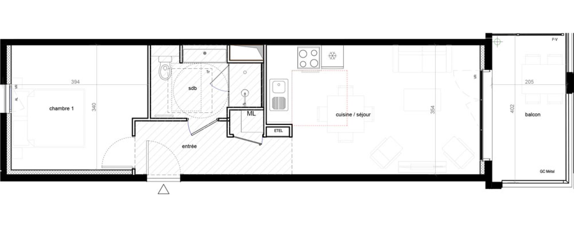 Appartement T2 de 43,12 m2 &agrave; Marseille Les fabriques (15 eme)