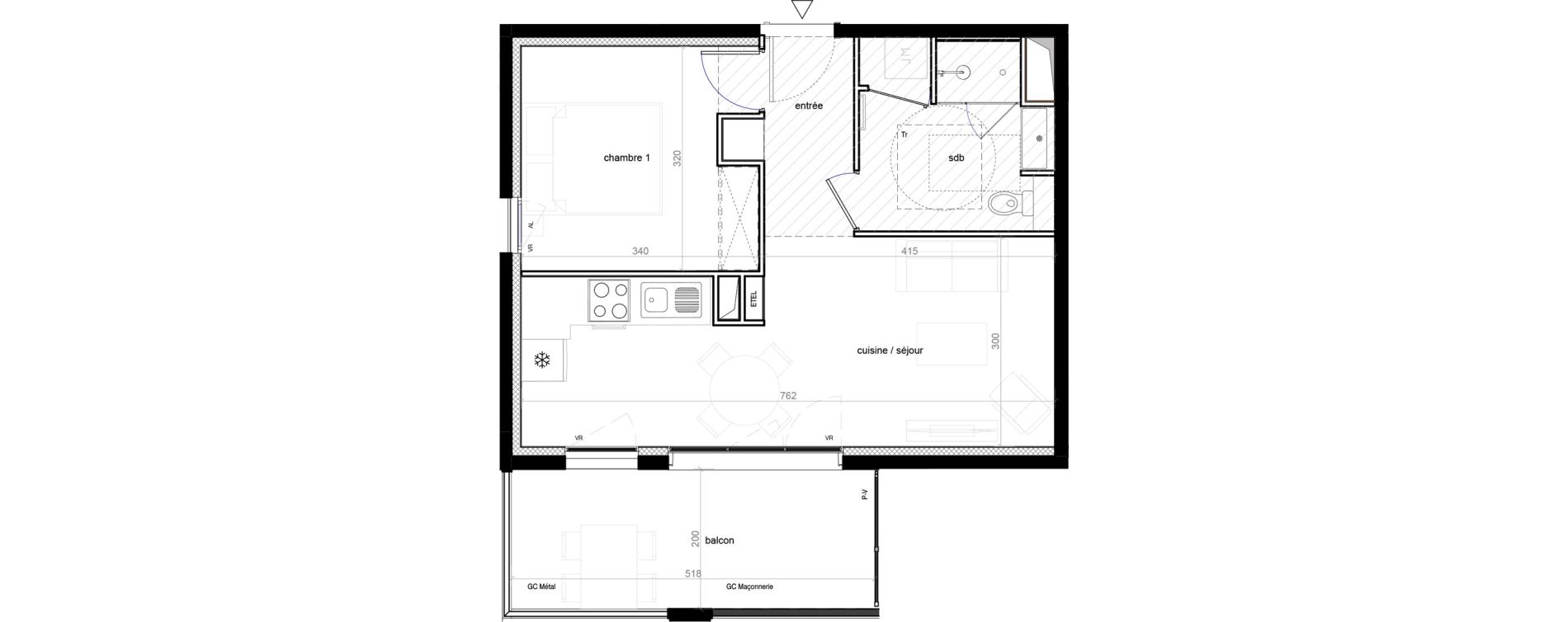 Appartement T2 de 41,98 m2 &agrave; Marseille Les fabriques (15 eme)