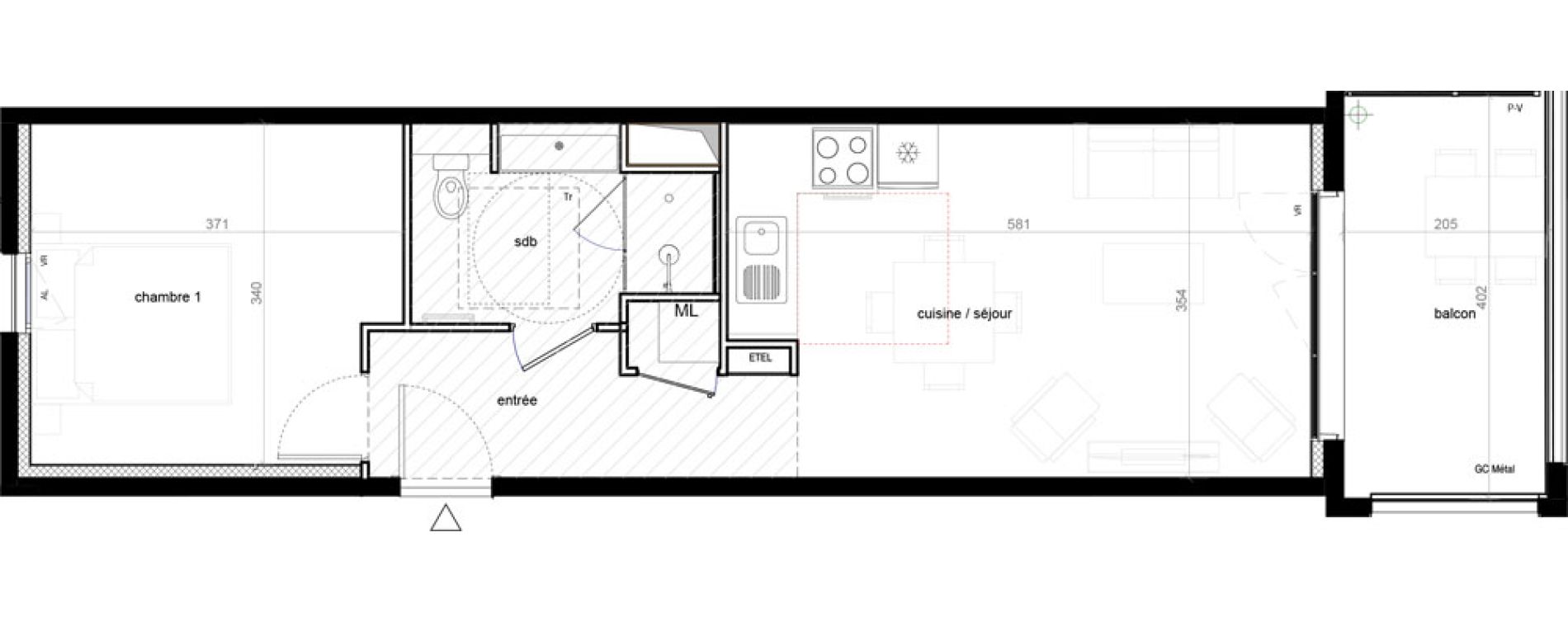 Appartement T2 de 43,12 m2 &agrave; Marseille Les fabriques (15 eme)