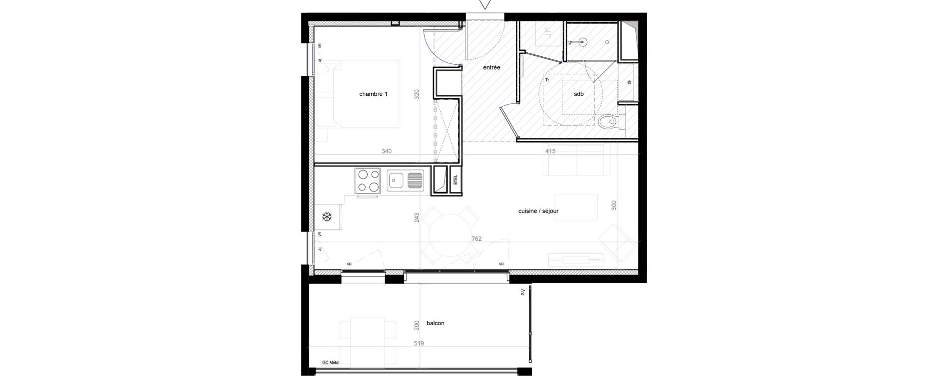 Appartement T2 de 41,93 m2 &agrave; Marseille Les fabriques (15 eme)