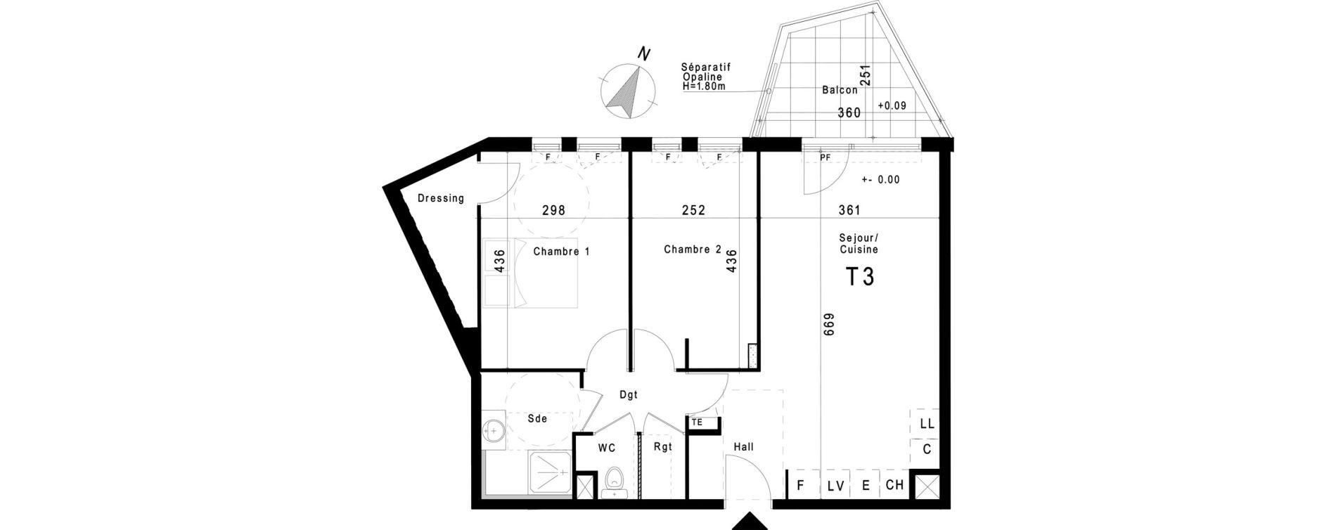 Appartement T3 de 65,43 m2 &agrave; Marseille Les trois-lucs (12eme)