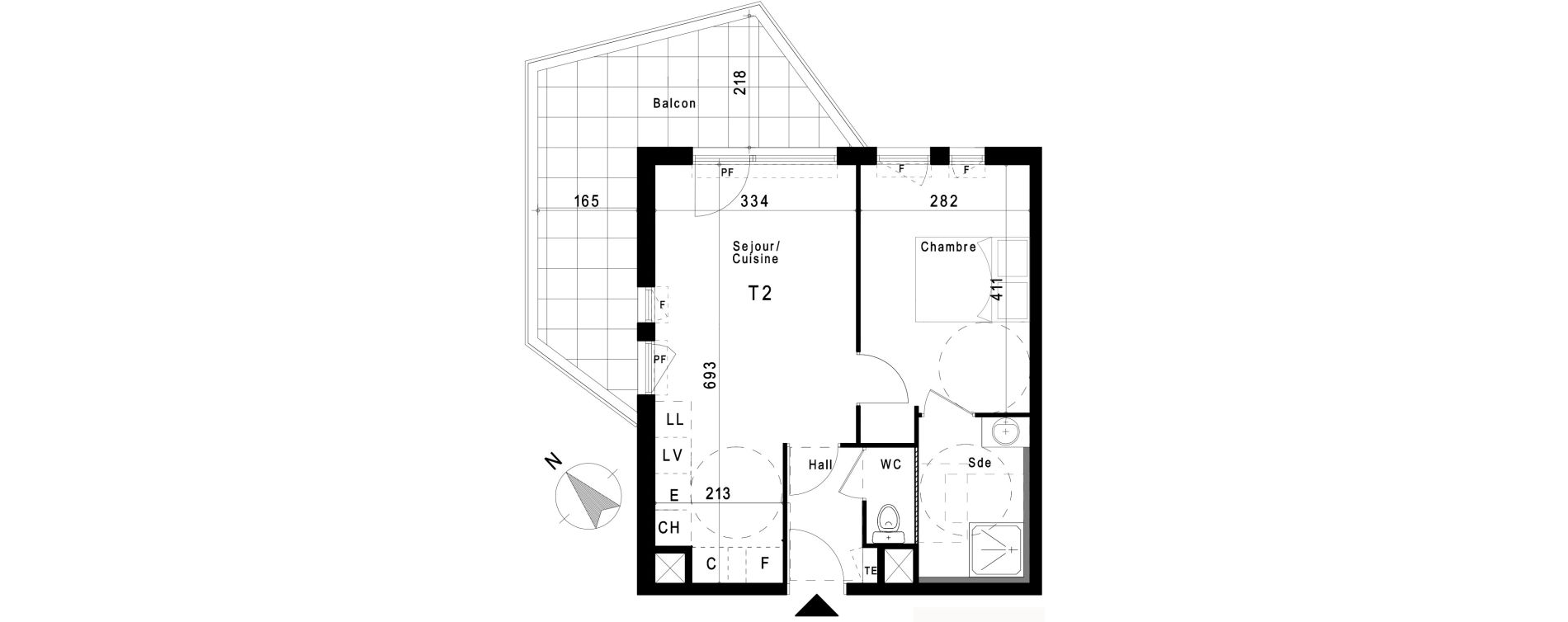 Appartement T2 de 41,32 m2 &agrave; Marseille Les trois-lucs (12eme)