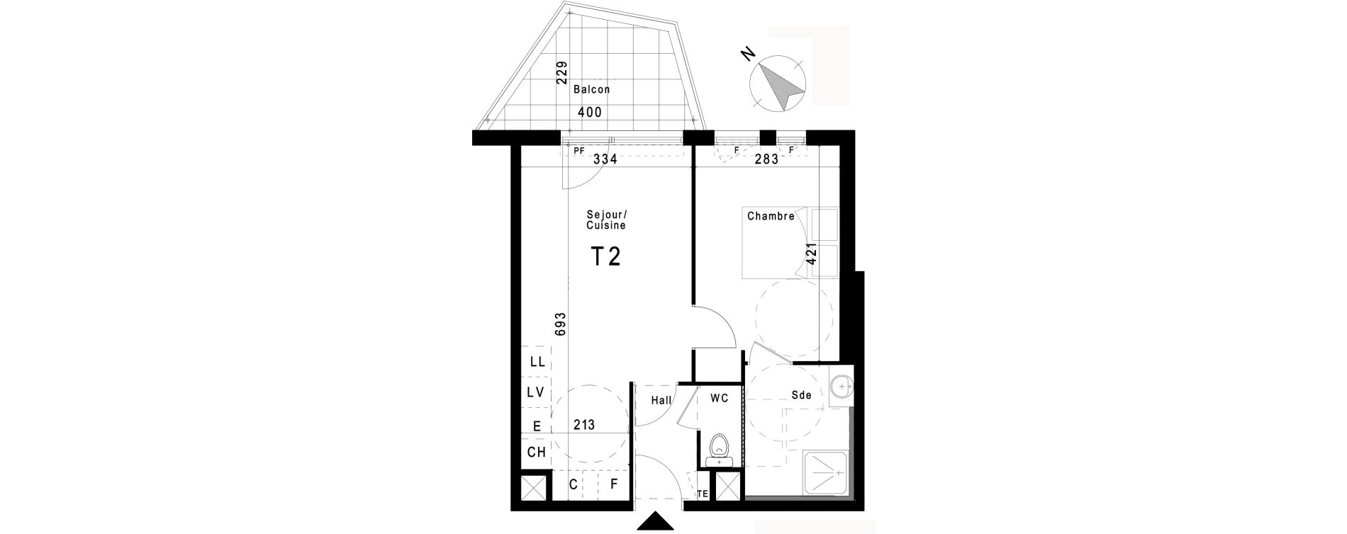 Appartement T2 de 42,09 m2 &agrave; Marseille Les trois-lucs (12eme)