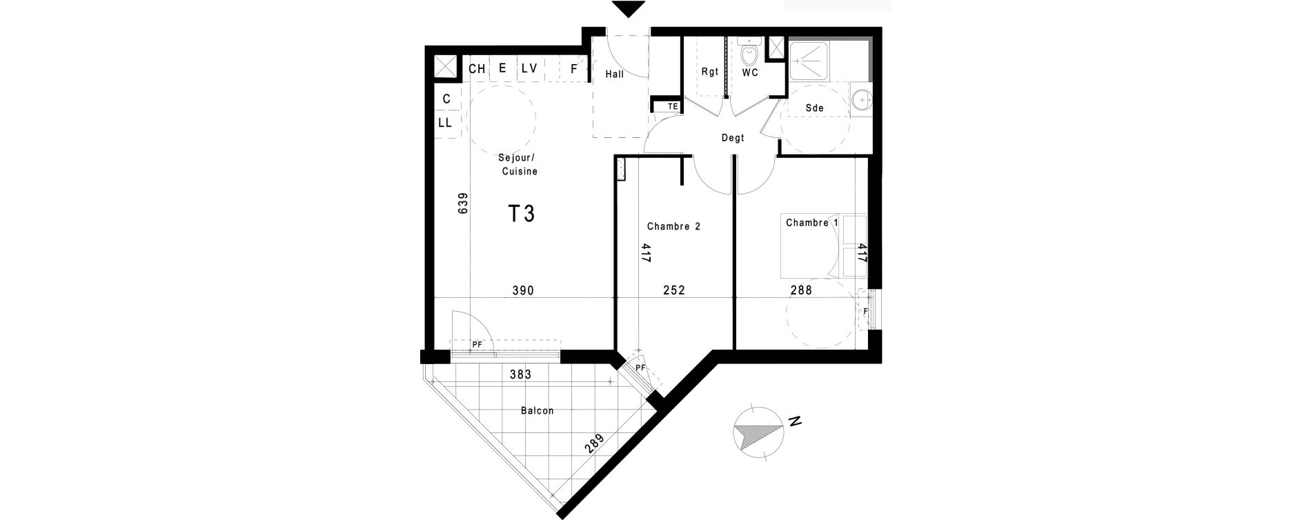 Appartement T3 de 61,72 m2 &agrave; Marseille Les trois-lucs (12eme)
