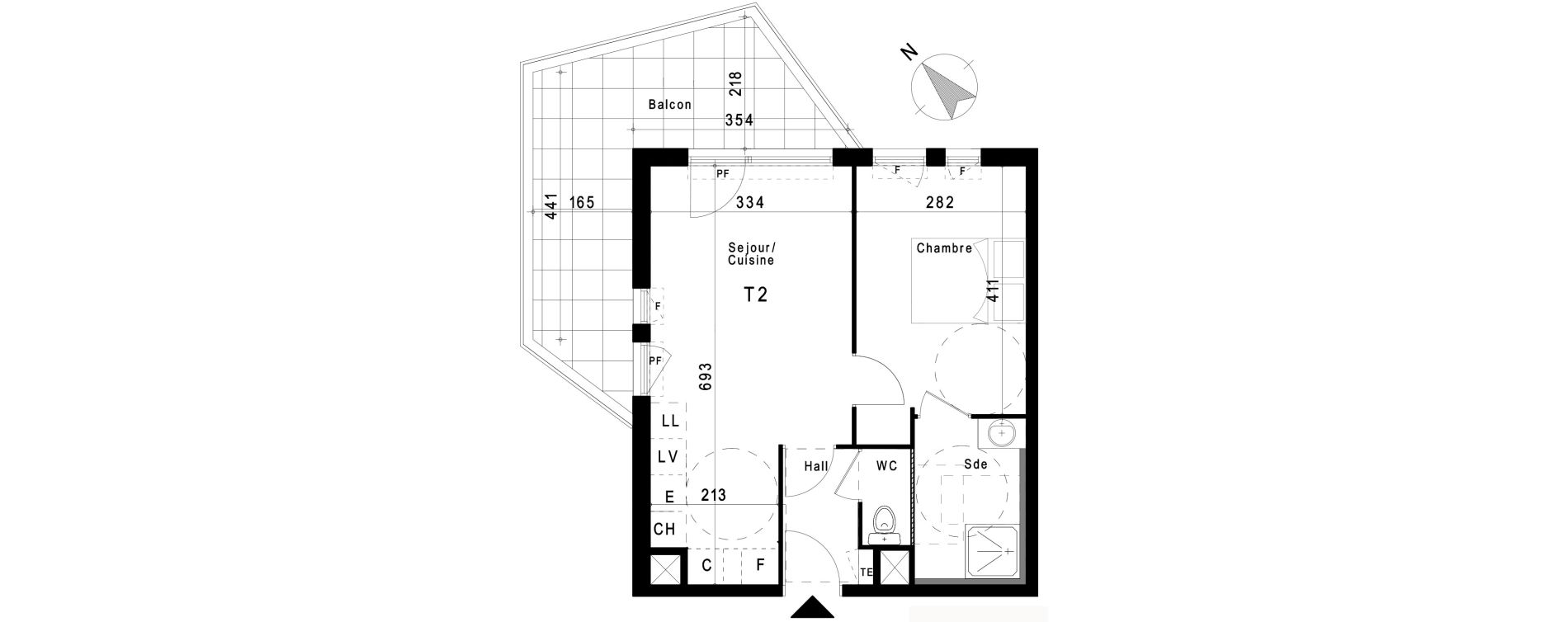Appartement T2 de 41,32 m2 &agrave; Marseille Les trois-lucs (12eme)