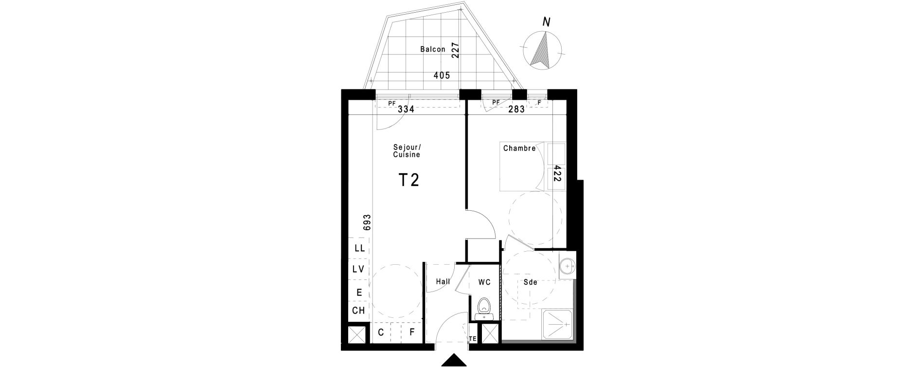 Appartement T2 de 42,09 m2 &agrave; Marseille Les trois-lucs (12eme)