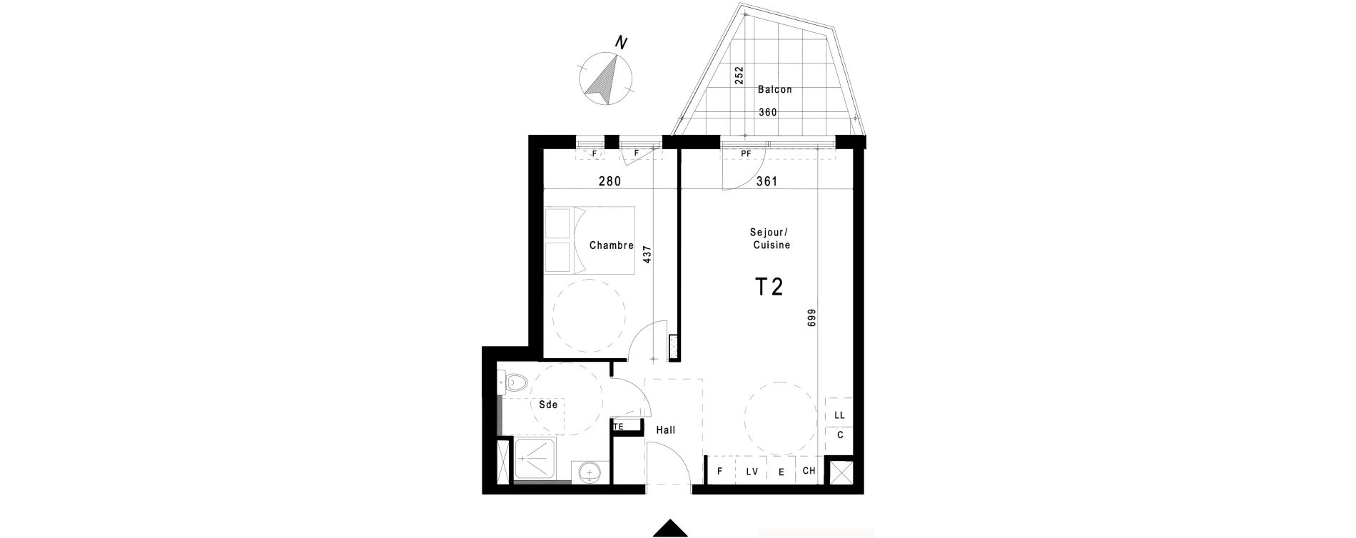 Appartement T2 de 46,07 m2 &agrave; Marseille Les trois-lucs (12eme)