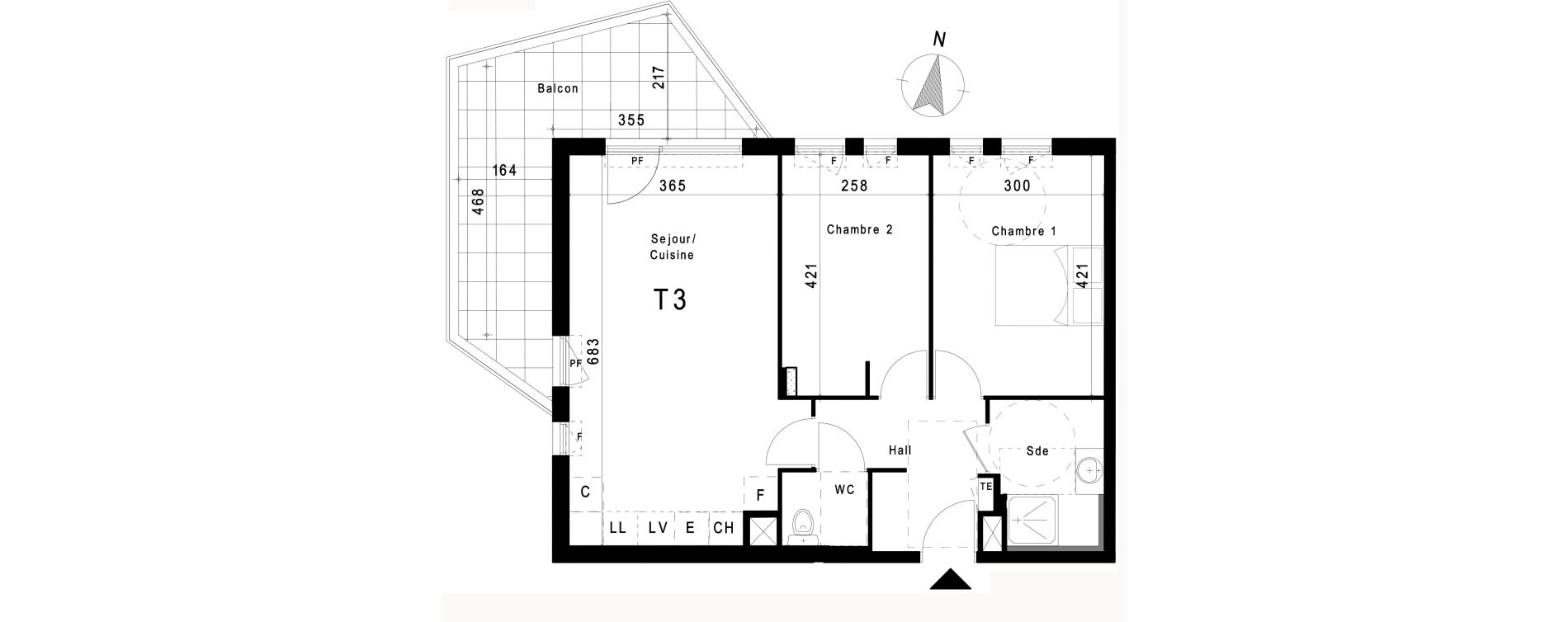 Appartement T3 de 61,92 m2 &agrave; Marseille Les trois-lucs (12eme)