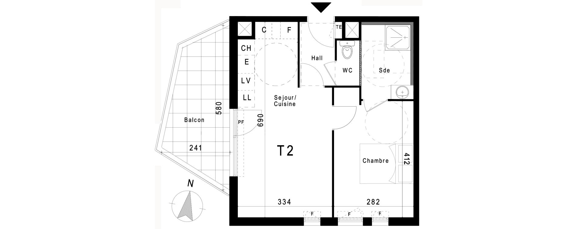 Appartement T2 de 41,18 m2 &agrave; Marseille Les trois-lucs (12eme)