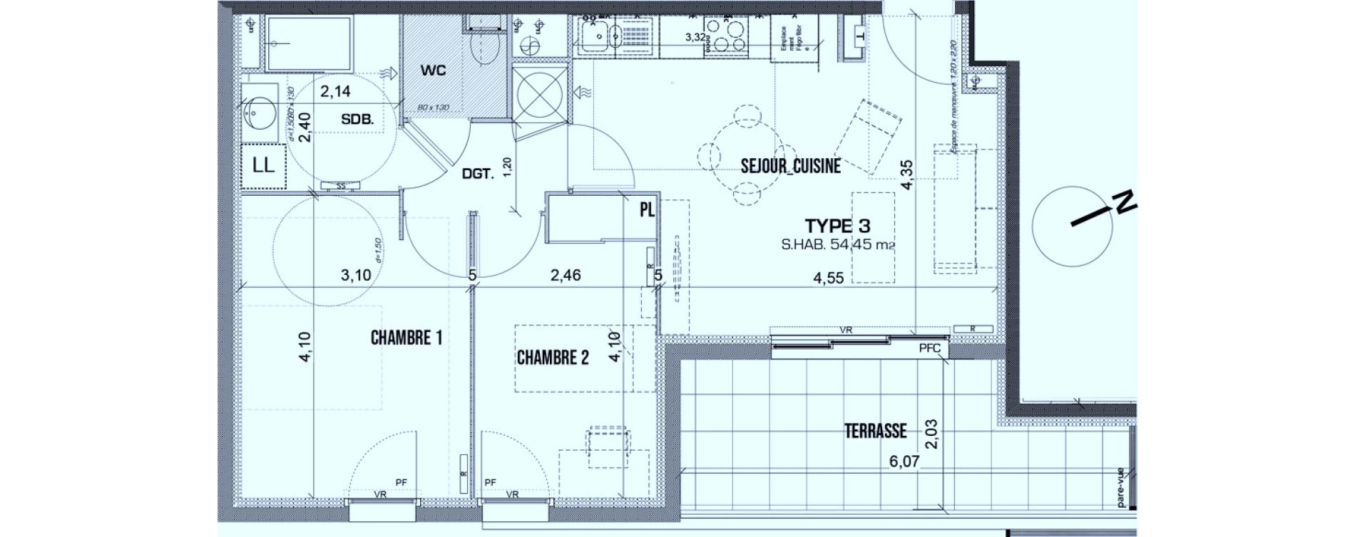 Appartement T3 de 54,45 m2 &agrave; Marseille Les caillols (12eme)