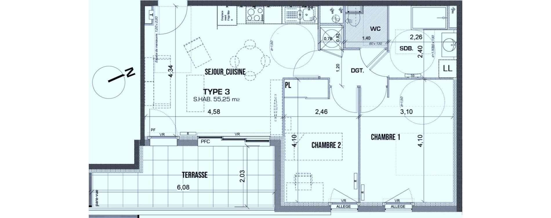 Appartement T3 de 55,25 m2 &agrave; Marseille Les caillols (12eme)