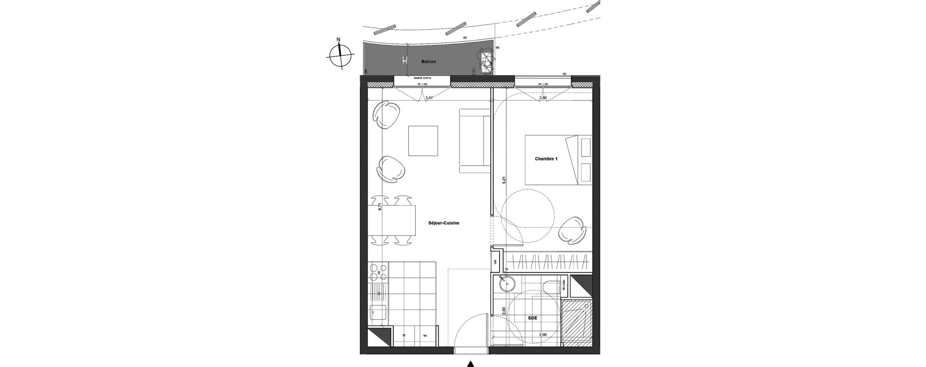 Appartement T2 de 44,30 m2 &agrave; Marseille Sainte-anne (8eme)