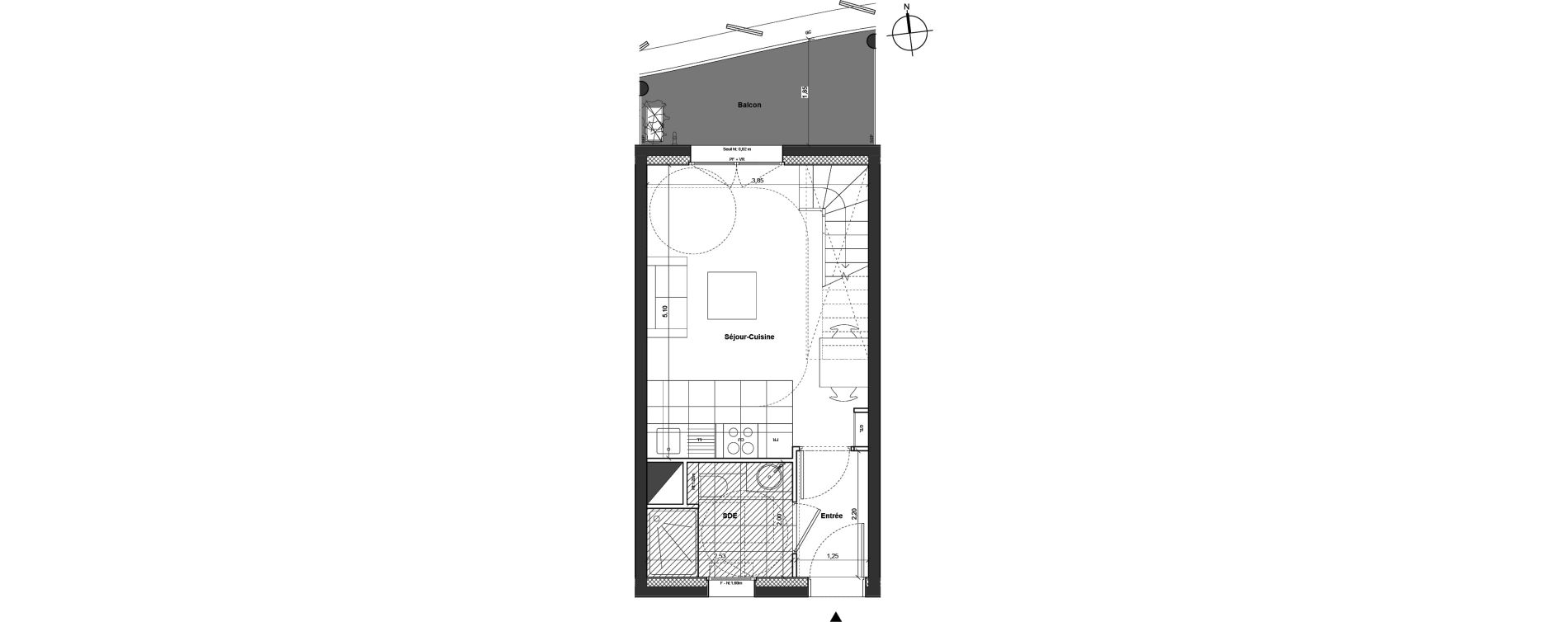 Duplex T2 de 46,60 m2 &agrave; Marseille Sainte-anne (8eme)