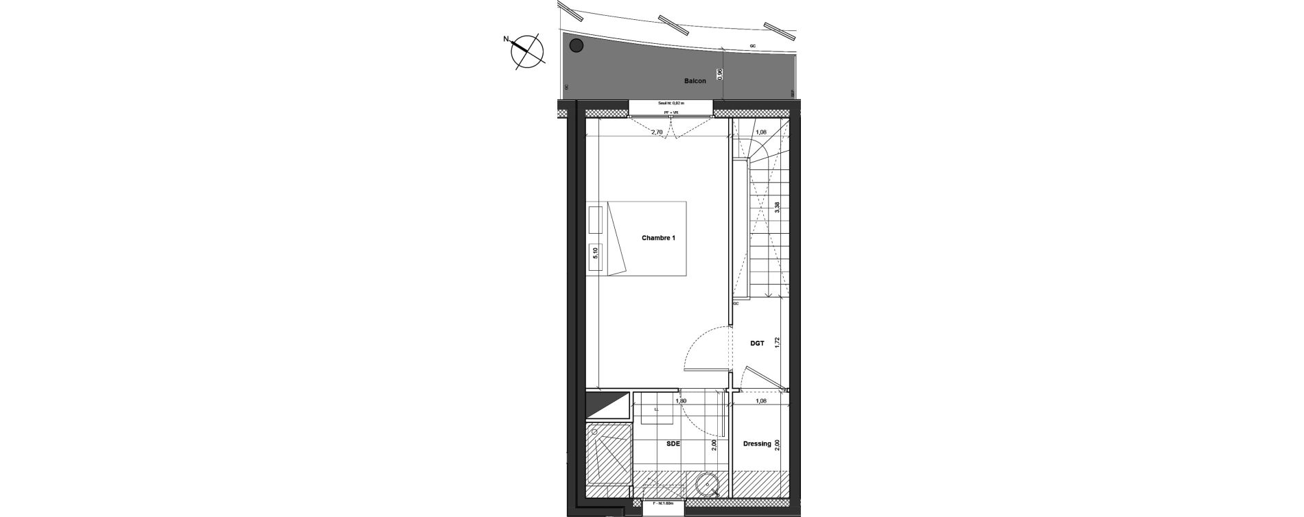 Duplex T2 de 46,60 m2 &agrave; Marseille Sainte-anne (8eme)