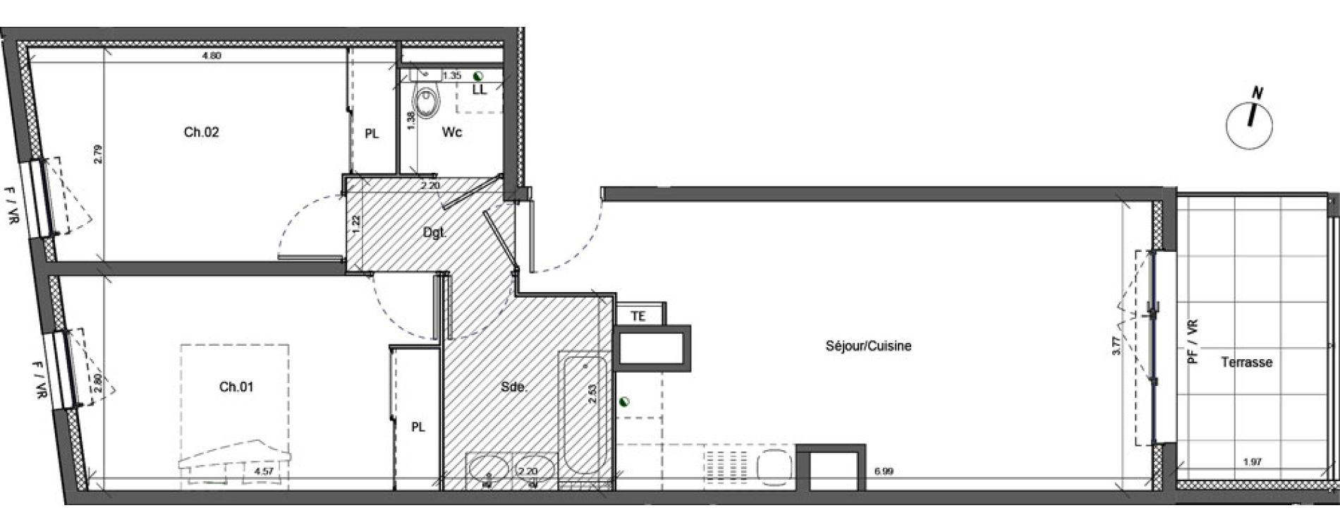 Appartement T3 de 62,25 m2 &agrave; Marseille Beaumont (12eme)