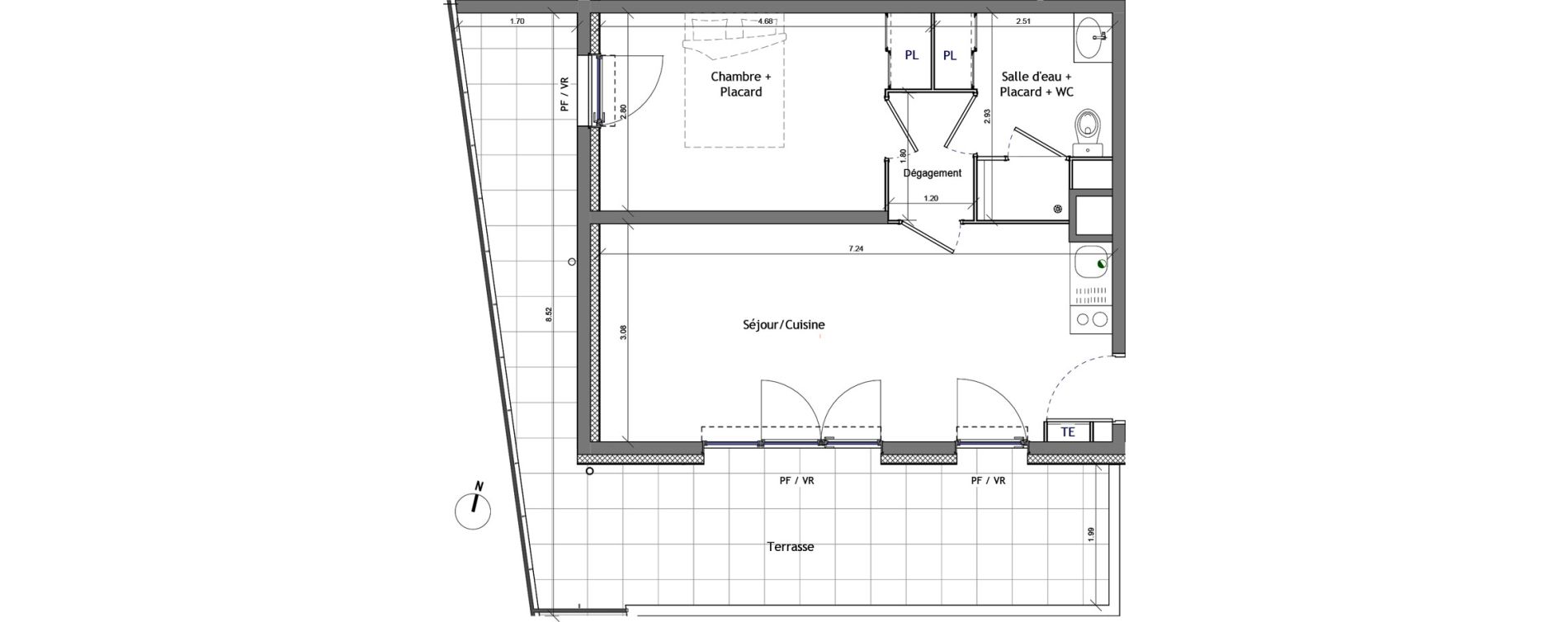 Appartement T2 de 41,99 m2 &agrave; Marseille Beaumont (12eme)