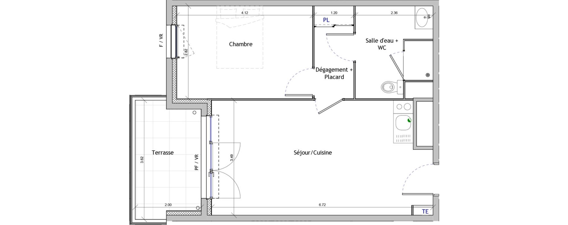 Appartement T2 de 43,42 m2 &agrave; Marseille Beaumont (12eme)