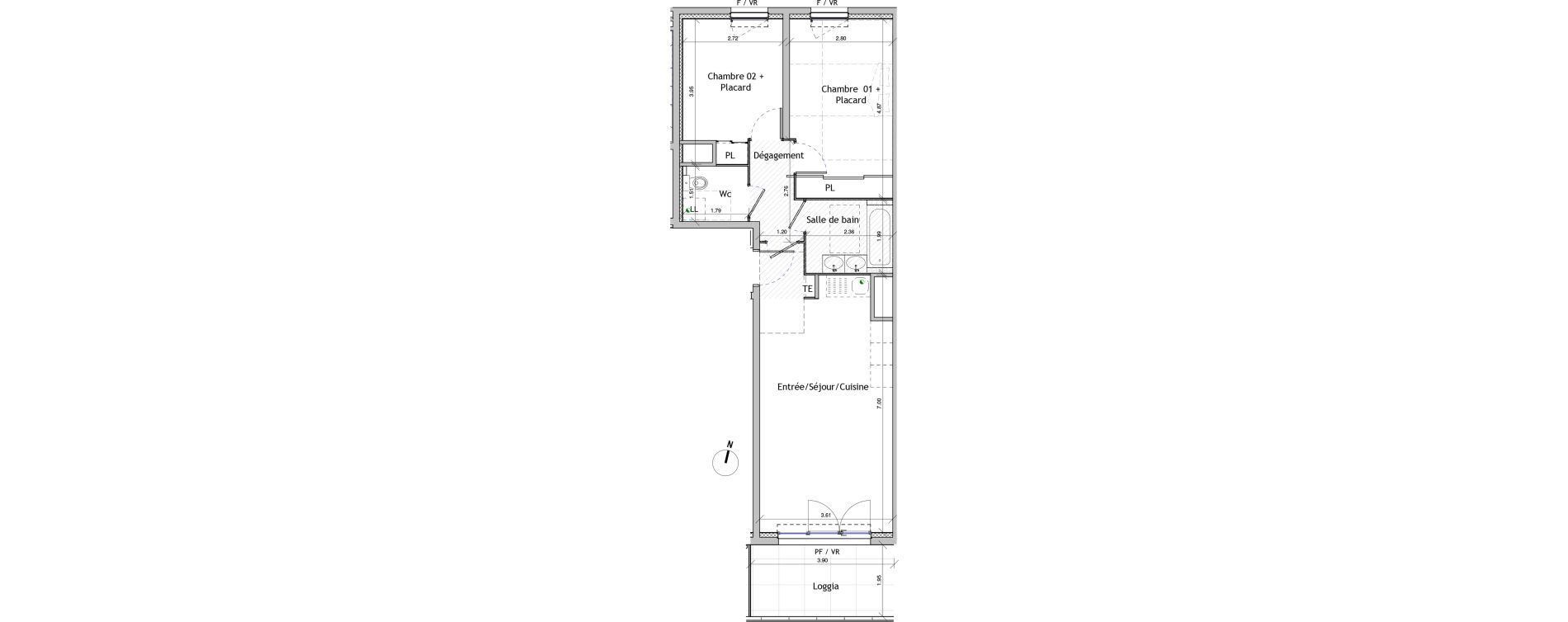 Appartement T3 de 58,92 m2 &agrave; Marseille Beaumont (12eme)