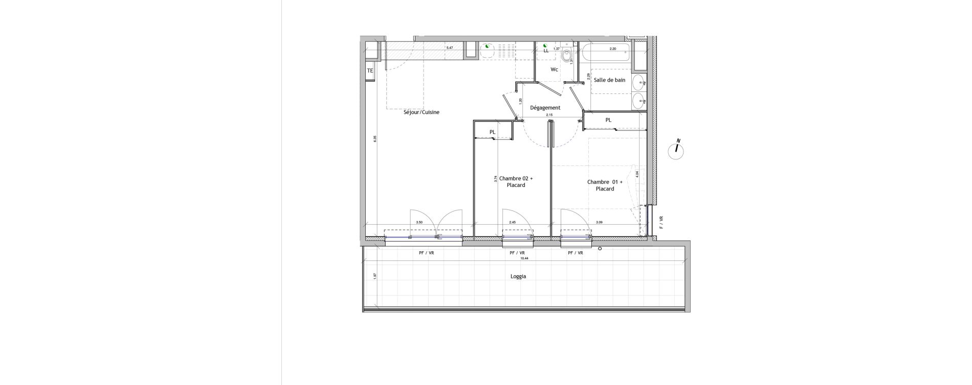 Appartement T3 de 55,62 m2 &agrave; Marseille Beaumont (12eme)