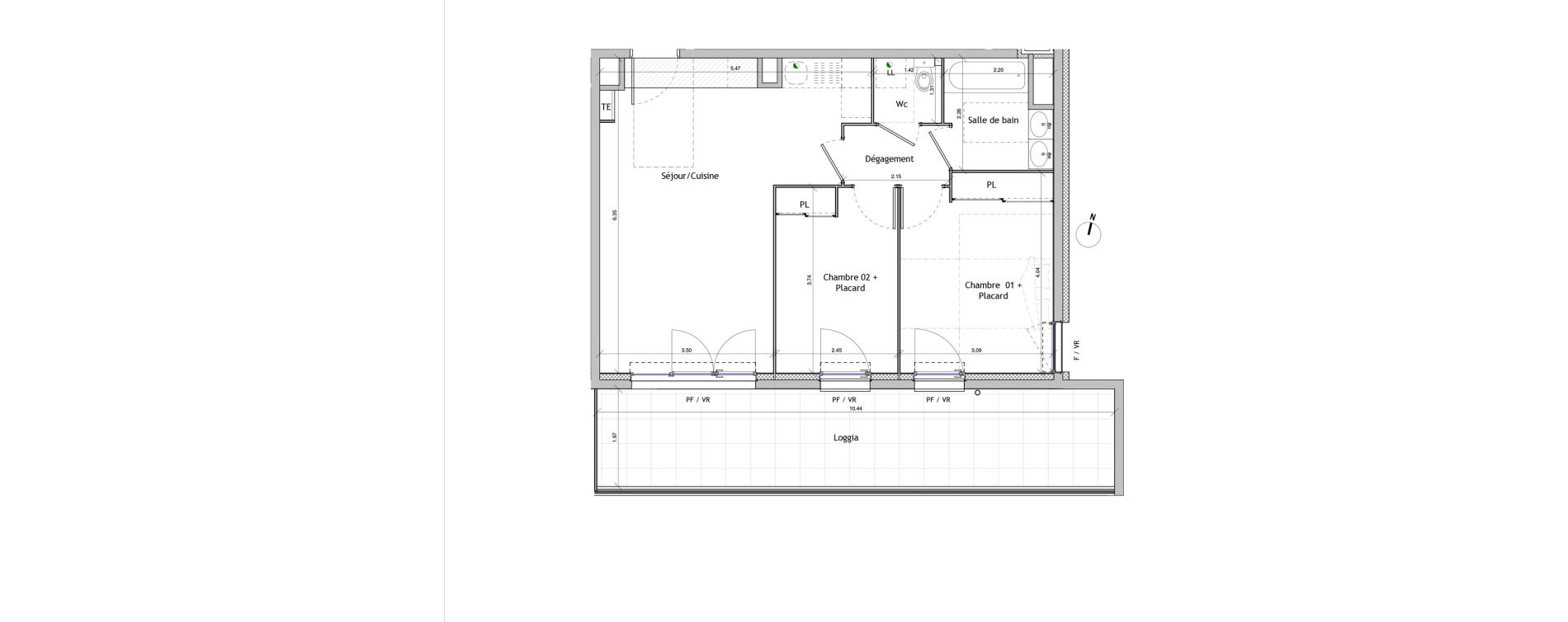 Appartement T3 de 55,61 m2 &agrave; Marseille Beaumont (12eme)