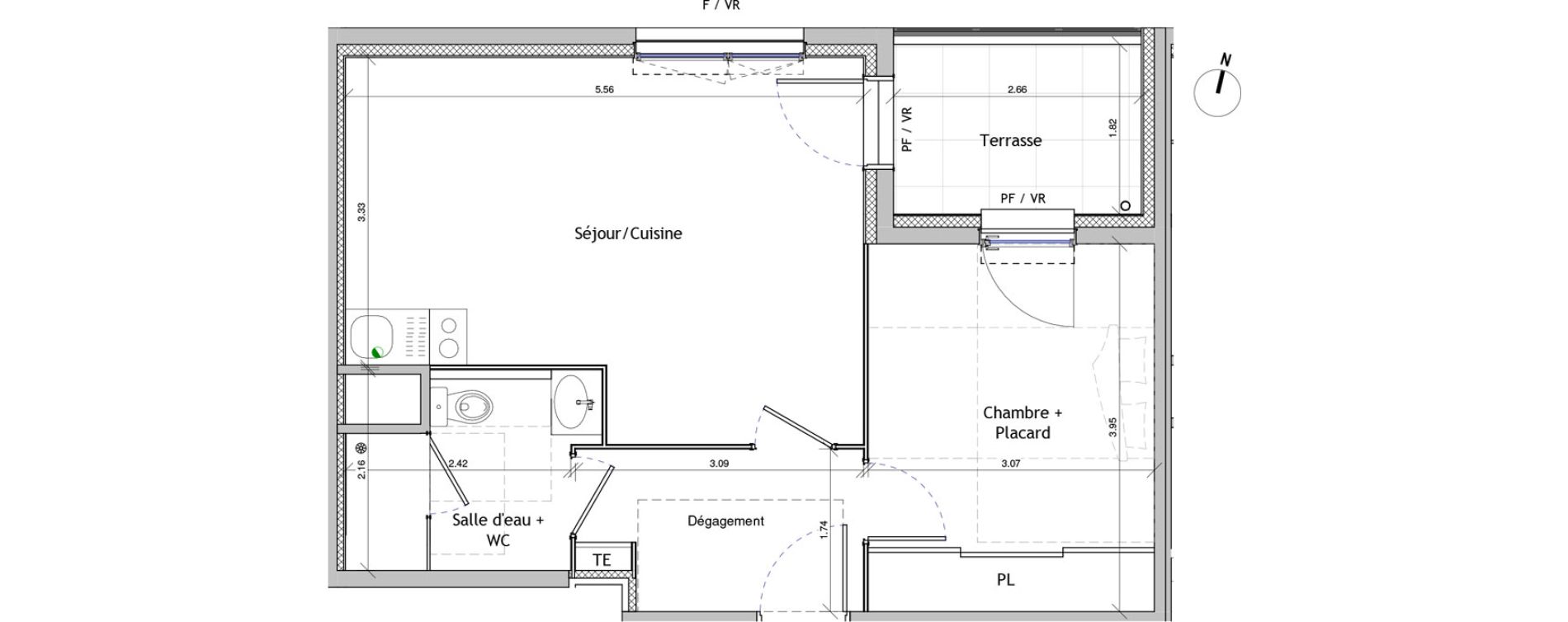 Appartement T2 de 42,42 m2 &agrave; Marseille Beaumont (12eme)