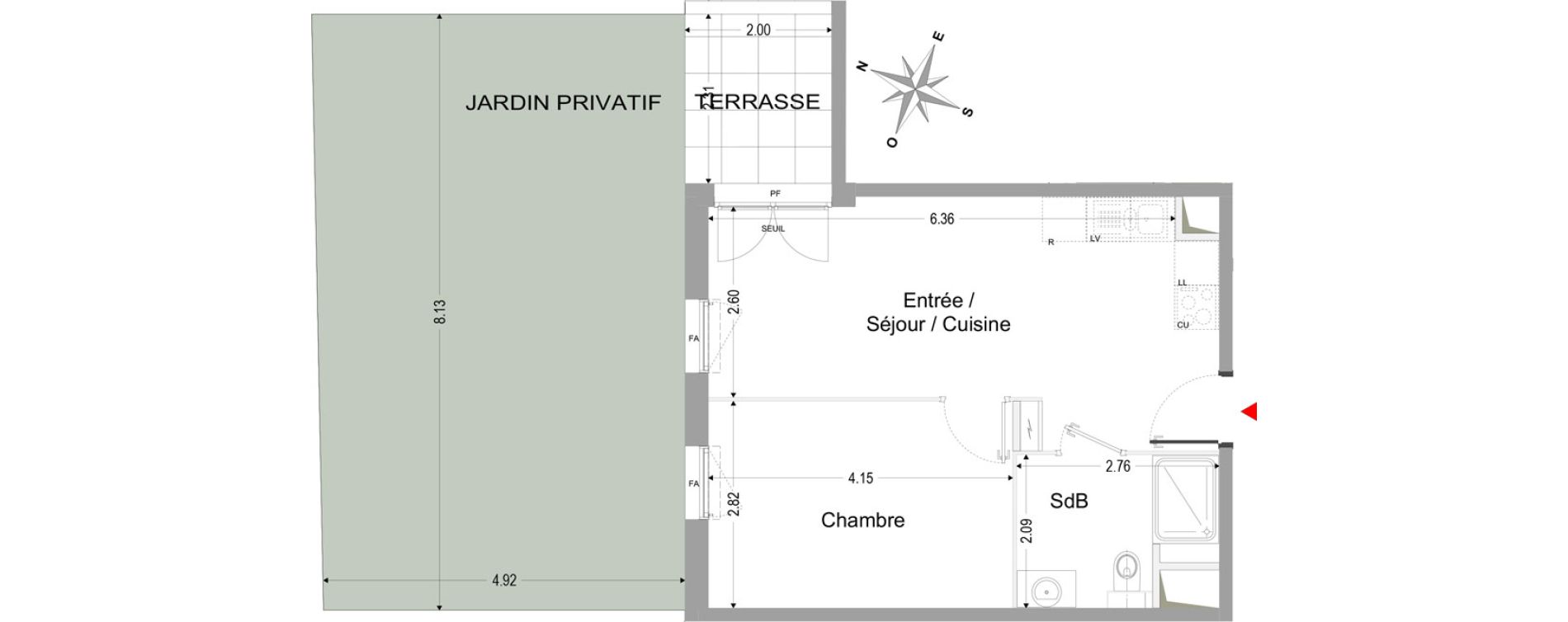 Appartement T2 de 36,93 m2 &agrave; Marseille Vieille chapelle (8eme)