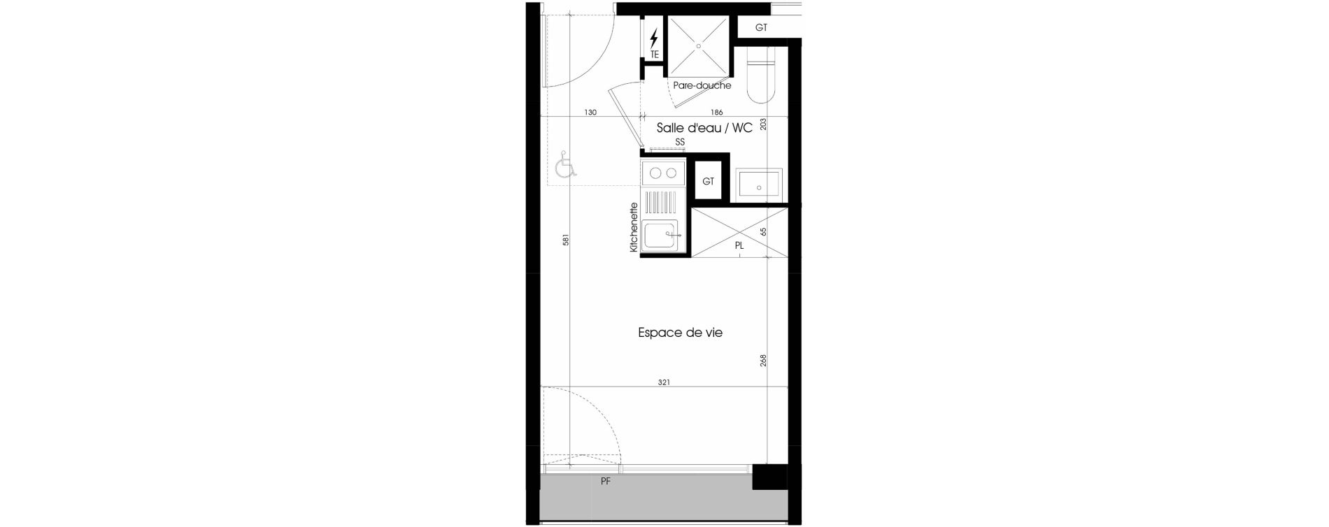 Appartement T1 meubl&eacute; de 17,47 m2 &agrave; Marseille Cinq avenues (4eme)