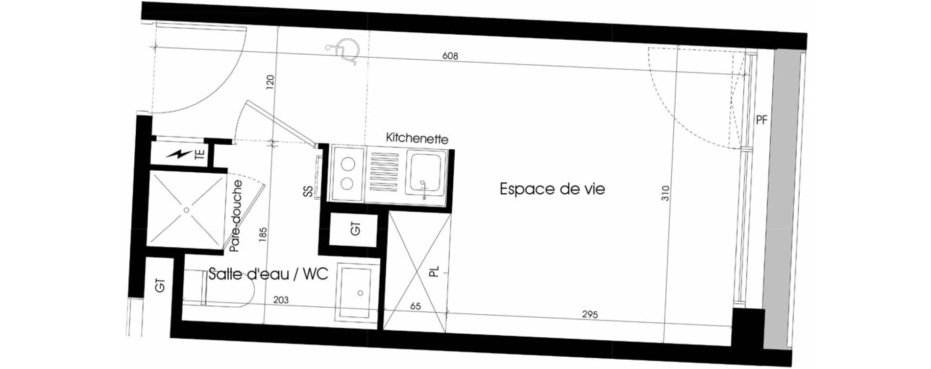 Appartement T1 meubl&eacute; de 17,68 m2 &agrave; Marseille Cinq avenues (4eme)